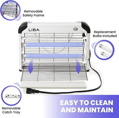 LiBa Electric Bug Zapper (2-Pack) Indoor Insect Killer - (4) Extra Replacement Bulbs - Fly, Mosquito Killer and Repellent - Lightweight, Powerful 2800V Grid, Easy-to-Clean, Removable Washable Tray.