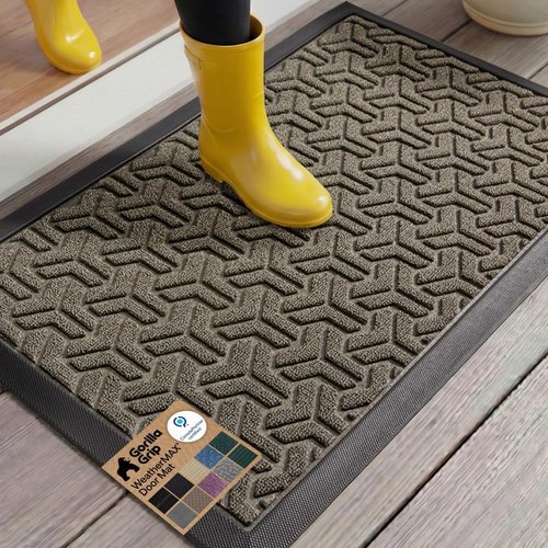 GORILLA GRIP Waterproof All-Season WeatherMAX Doormat - 35x23, Natural Rubber, Stain & Fade Resistant, Easy Clean Slate Geometric