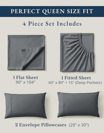 **LANE LINEN Organic Cotton Queen Bed Sheets - Soft, Naturally Cooling Percale | Charcoal, 15" Deep Pocket**