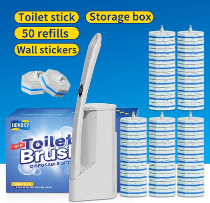 Skiennix Disposable Toilet Brush Cleaning System - 50 Refill Pads & Wall-Mounted Holder for Easy Maintenance
