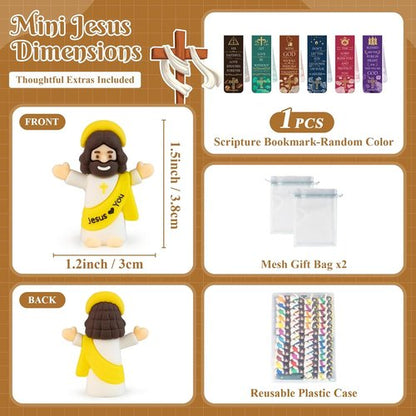 Little Jesus Figures - 30 Pack Mini Jesus Loves You Figurines for Religious Giveaways & Easter Egg Stuffers