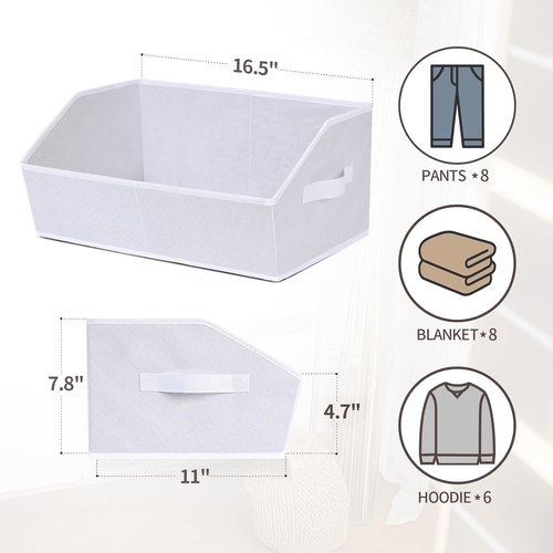 Homsorout Decorative Storage Baskets - Trapezoid Closet Bins with Handles | 3-Pack, White for Organization