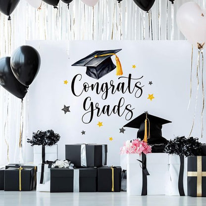 FYSUIMU Graduation Cap Decal - Black & Gold Welcome Sign for Party Backdrop & Balloon Arch