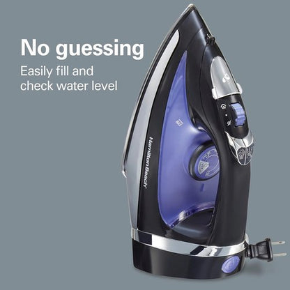Hamilton Beach Steam Iron - Powerful 1200W Garment Steamer with Stainless Steel Soleplate | Black, Pack of 2