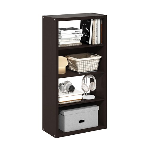 Furinno Viola Book Shelf, 4-Tier Bookshelf, Extra Thick Frame Bookcase with Open Shelf, Open Back Design, 11.3" x 23.2" x 45.4", for Living Room, Bedroom, Home Office, Black Dark Oak
