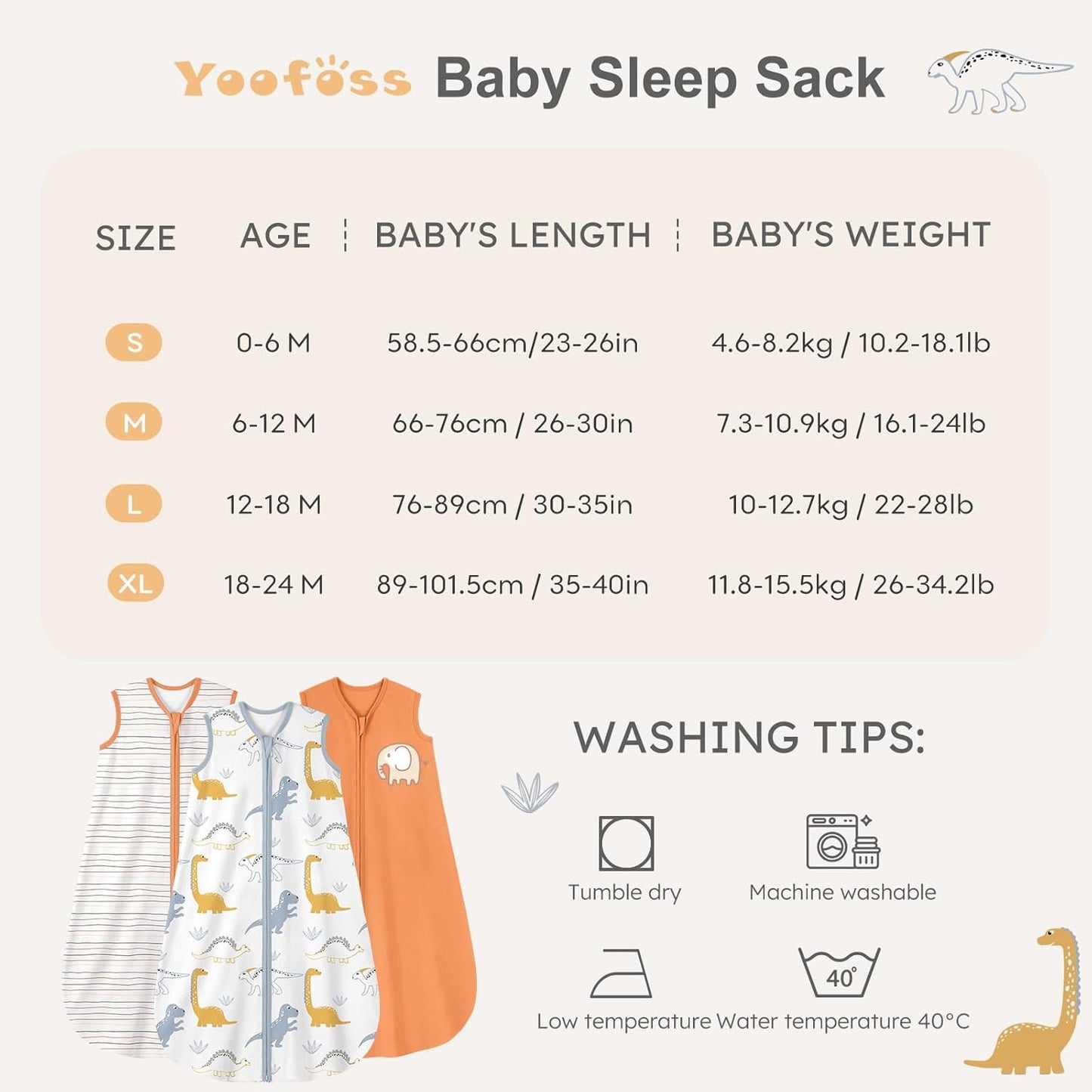 Yoofoss Baby Sleep Sack | 100% Organic Cotton Wearable Blanket for 12-18 Months | 3-Pack, Lightweight & Comfy