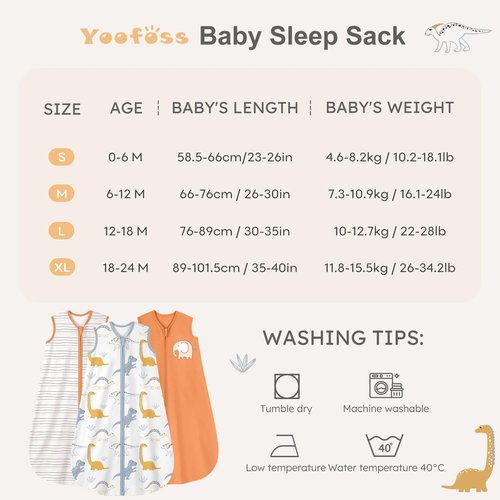 Yoofoss Baby Sleep Sack 6-12 Months Wearable Blanket for Babies 100% Organic Cotton 2-Way Zipper TOG 0.5 Toddler Sleeping Sack 3 Pack, Comfy Lightweight Sleep Sacks
