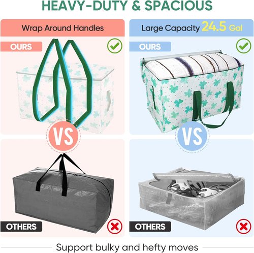 BALEINE Oversized Moving Bags - Heavy-Duty Storage Totes with Reinforced Handles | Clover, 2-Pack