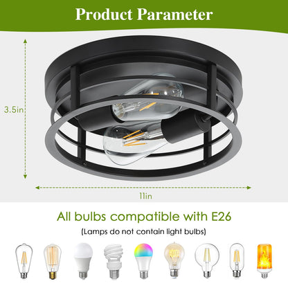 piano7797 Industrial Ceiling Light Fixtures,2-Light Hallway Light Fixtures Ceiling, Black Flush Mount Ceiling Light Fixture,Light Fixture Ceiling Mount for Farmhouse,Kitchen, Bedroom 2 Pack