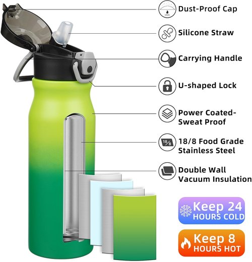 BJPKPK 25oz Insulated Water Bottle - Stainless Steel, BPA-Free, Leak-Proof with Straw | Bamboo Grove Design