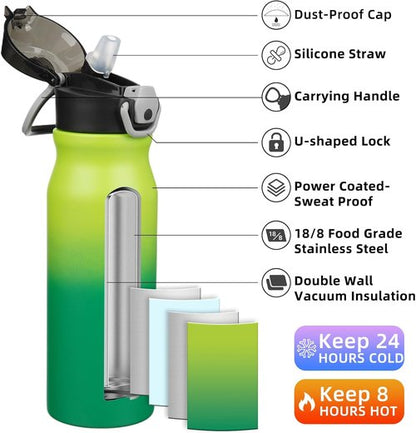 BJPKPK 25oz Insulated Water Bottle - Stainless Steel, BPA-Free, Leak-Proof with Straw | Bamboo Grove Design