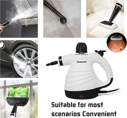 Featwell Handheld Steam Cleaner, Pressurized Portable Multi-Surface Steam Cleaner with 12 pcs Accessories, Multi-Purpose Portable Steamer for Cleaning Dirt, Grease, Tile, Floor, Couch, Car