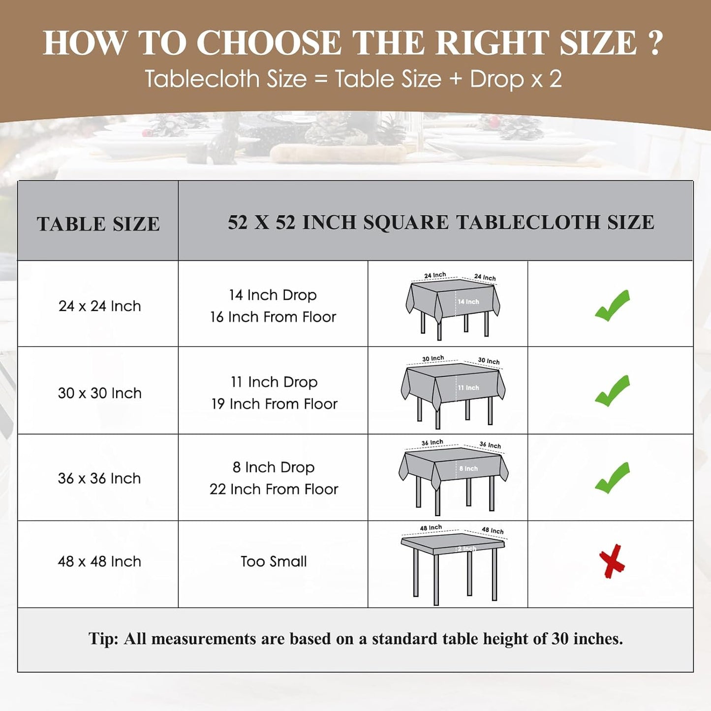 Square Tablecloths | Black 52 x 52 Inch | 6-Pack Stain & Wrinkle Resistant Polyester for Events