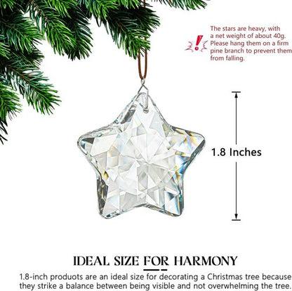 H&D Hyaline & Dora Crystal Glass Christmas Ornaments - Set of 6 Clear Faceted Stars for Holiday Decor
