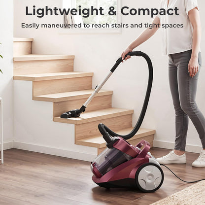 Skiennix Canister Vacuum Cleaner - 1600W Bagless Design with 45Kpa Suction Power | 4Qt Dust Cup, 5 Tools, Lightweight for Home & Pets - Red
