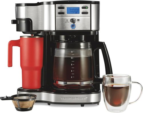 Hamilton Beach 2-Way Programmable Coffee Maker - 12 Cup Glass Carafe & Single Serve, Black/Silver