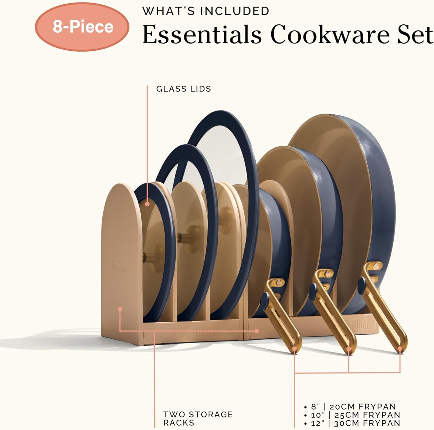 Our Place 8-Piece Essentials Cookware Set - Nontoxic Thermakind™ Nonstick & Oven Safe | Blue Salt