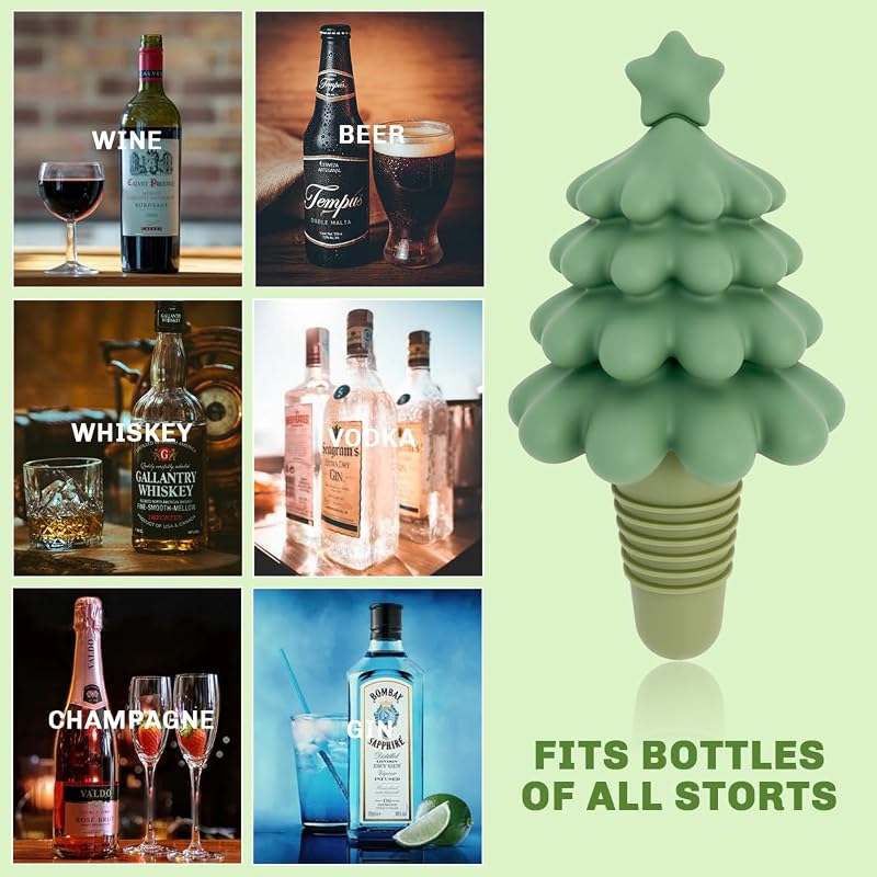 Christmas Tree Wine Stopper Set – Silicone Gag Gifts, Stocking Stuffers