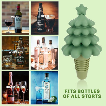 Christmas Tree Wine Stopper Set – Silicone Gag Gifts, Stocking Stuffers