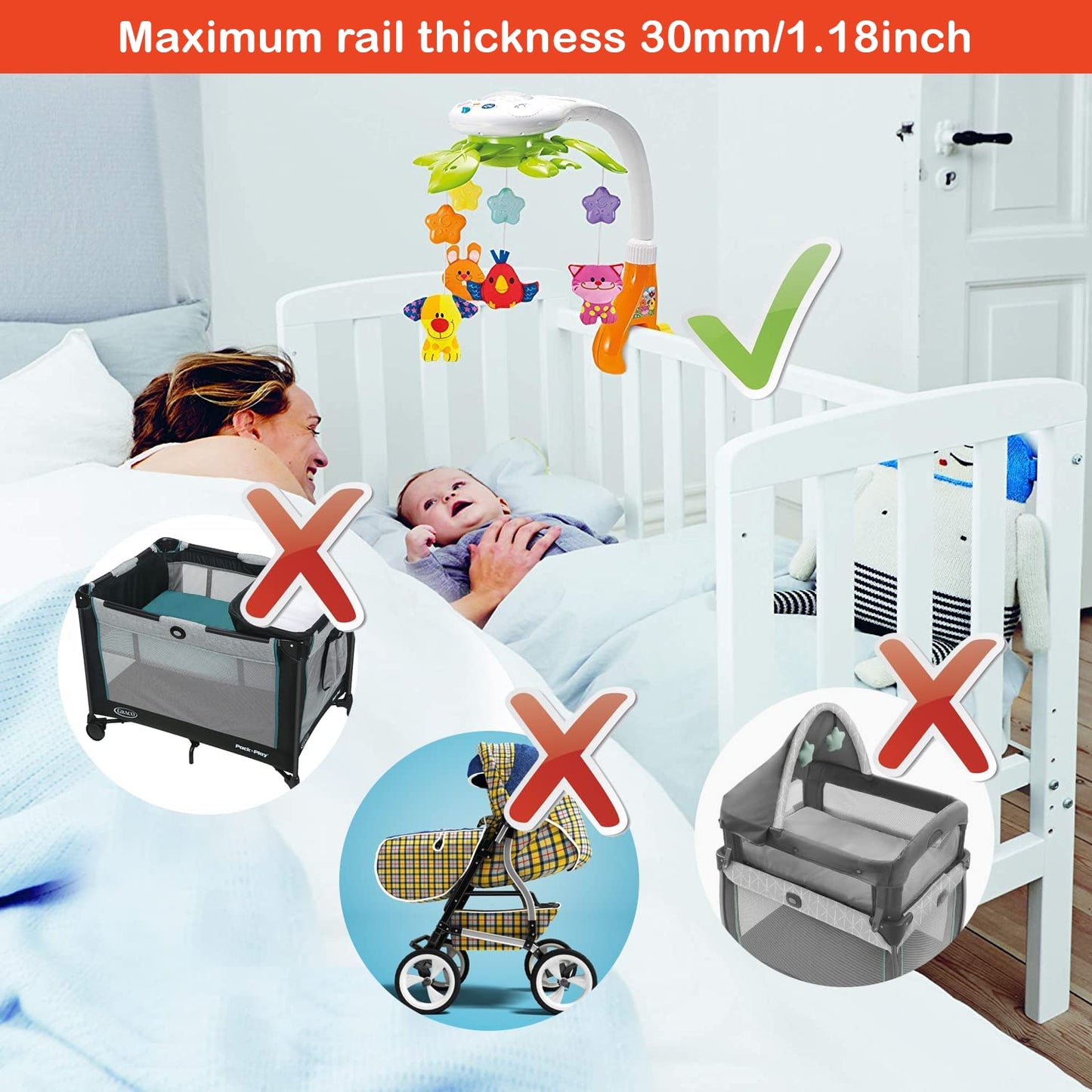 Skiennix Baby Crib Mobile - Musical Rotating Mobile with Star Projector & Calming Lullabies for Newborns
