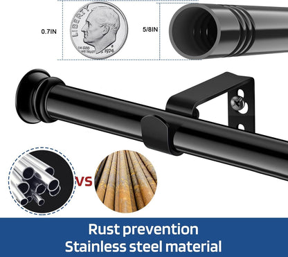 Skiennix Decorative Black Curtain Rod - Easy Install for Windows 30" to 45" | 5/8 Inch Size