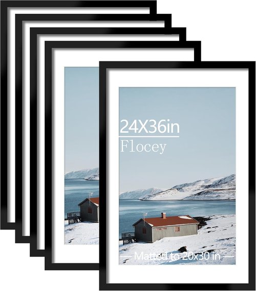 Black Poster Frame Set of 5 by [Brand Name] - Versatile 24x36 & 20x30 Wall Mounting Options