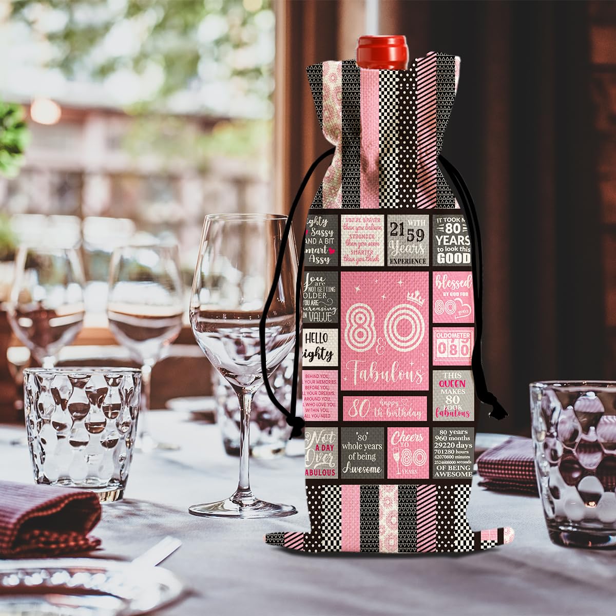 FBCCZEY Funny Birthday Gifts for 80 Year Olds Wine Bag, Happy Anniversary 80th Birthday Party Decorations for Women Men Wine Bags, 80th Birthday Gifts for Women Men Wine Bottle Bag