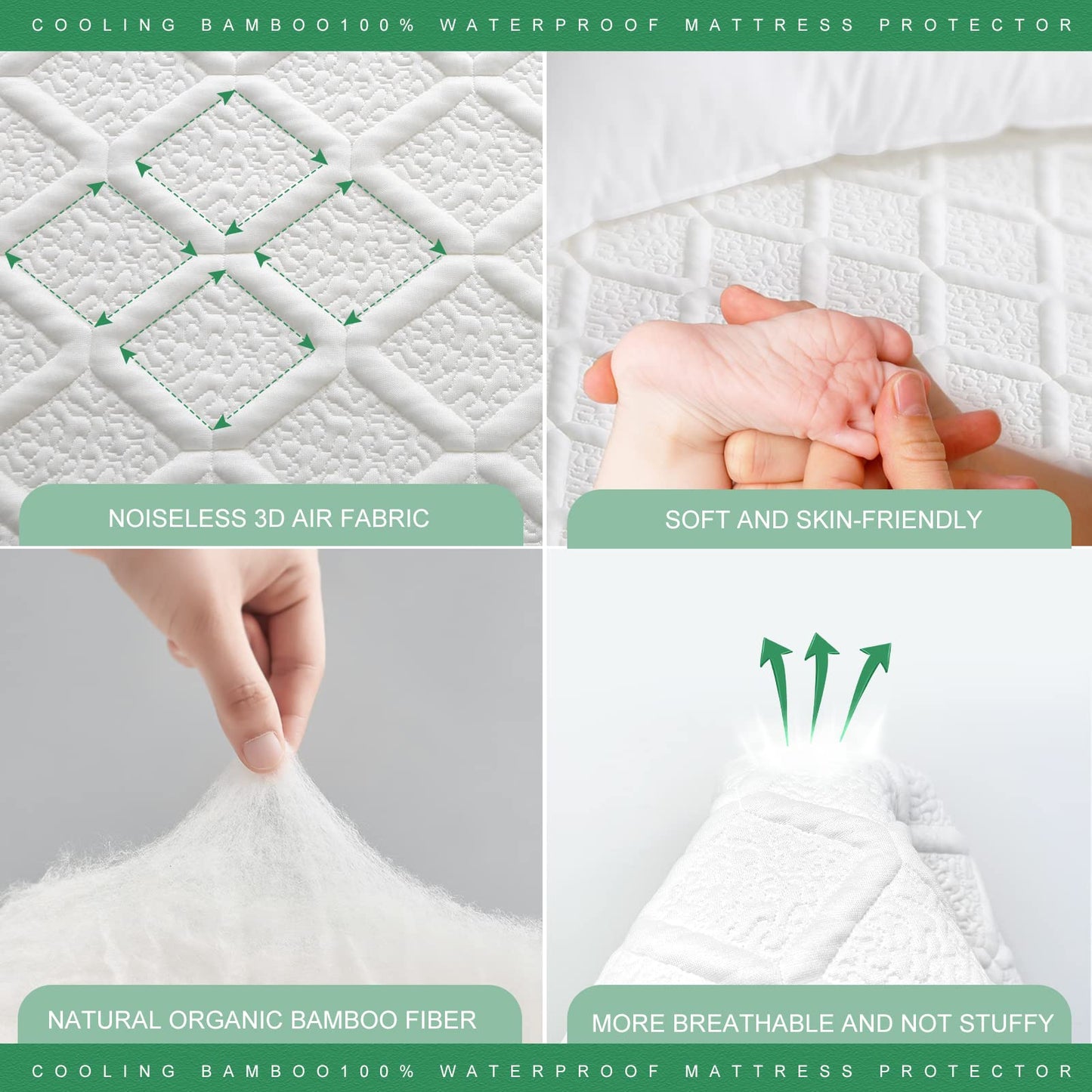 UNILIBRA Cal King Size Waterproof Mattress Protector, 3D Air Rayon Made from Bamboo Cooling Mattress Cover, Breathable Deep Pocket Mattress Pad Fits to 8''-21'' White