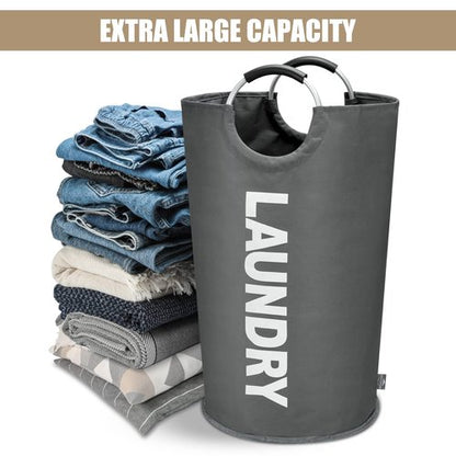 DOKEHOM 95L Large Laundry Basket, Collapsible Laundry Bag, Freestanding Tall Clothes Hamper, Foldable Washing Bin (Dark Grey)