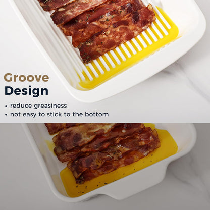 Skiennix 9x13 Baking Dish Set of 2 - Deep 3.75 Qt Porcelain Casserole Dish with Handles | Oven & Microwave Safe, White