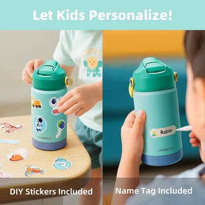 Skiennix Toddler Water Bottle - Stainless Steel Insulated 12 oz | Leakproof, BPA-Free, Dishwasher Safe, Straw Included
