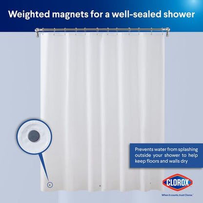 CLOROX Shower Curtain Liner, Premium Lightweight Flexible Waterproof 8g PEVA for Bathroom with Weighted Magnets, Standard Size 72" x 72", White 1 Pack