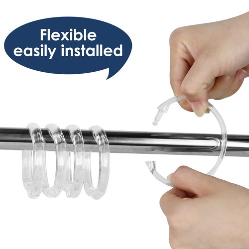 Qulable Clear Plastic Shower Curtain Rings, 12 PCS Circular Plastic Shower Curtain Hooks for Bathroom Shower Curtain Rod, Clear Shower Hooks for Shower Curtain, O Shaped Shower Rings for Curtain