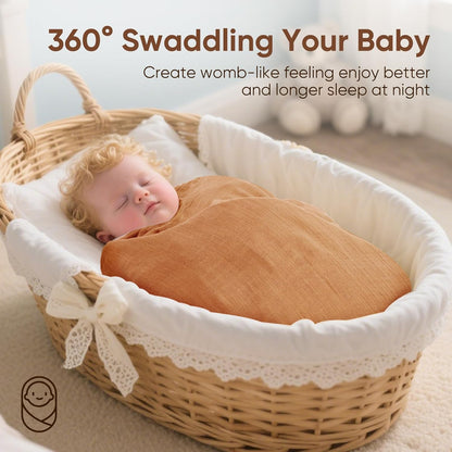 MIGIOL Muslin Swaddle Blankets - Soft Baby Essentials for Newborns | 47x47 Inches, 3-Pack (Pink & Coffee)