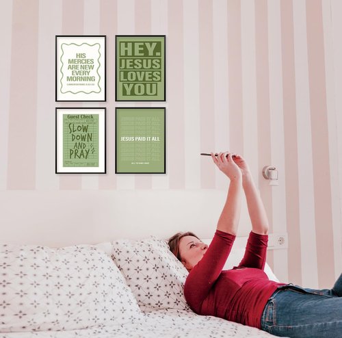 Locomiss Wall Art Decor | Sage Green Christian Posters Set of 4 for College Dorms & Bedrooms (12x16 Unframed)