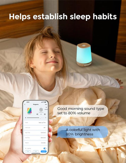 Baby Sound Machine, Momcozy White Noise Machine for Baby Sleeping with Night Light, Toddler Sleep Trainer with 34 Soothing Sounds, Timer, App Remote Control, Personal Sleep Routine(Wood Grain)