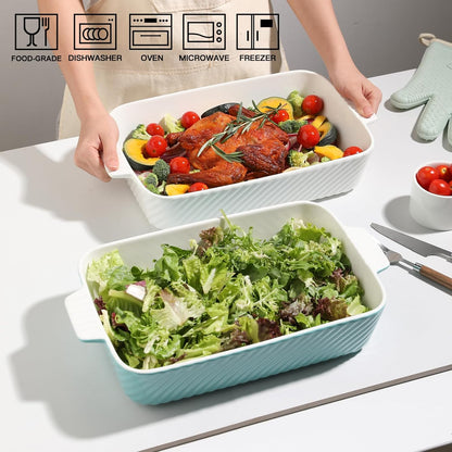 Sweejar Ceramic Baking Pan - 13 x 9 Porcelain Dish for Brownies & Lasagna | Oven Safe with Handle (White)