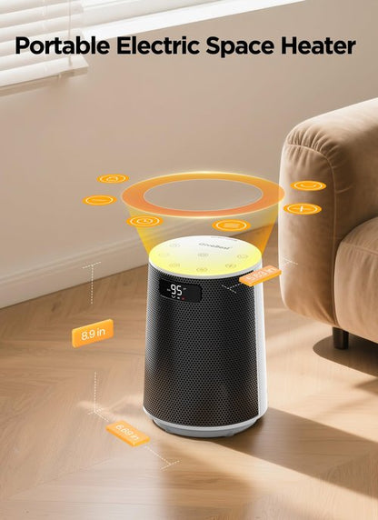 GiveBest Space Heater, Electric Portable Heaters for Indoor Use with Thermostat and Remote, 70°Oscillation, Digital Display, 12H Timer, 1500W PTC Ceramic Fast Safety Heat for Office Bedroom, White