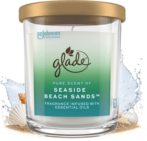 Glade Candle Jar - Large 16oz Candle Infused with Essential Oils | Seaside Beach Sands Air Freshener