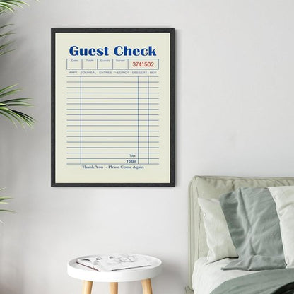 Licpach Canvas Print - Retro Guest Check Wall Art for Dining Room | Funny Blue Receipt Design, 8x12 Inch Black Frame