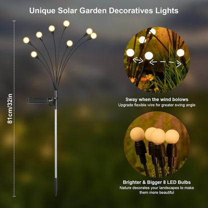 ASMAD Solar Lights - 4 Pack Outdoor Garden Lights with 32 LEDs | Unique Firefly Decor for Patios