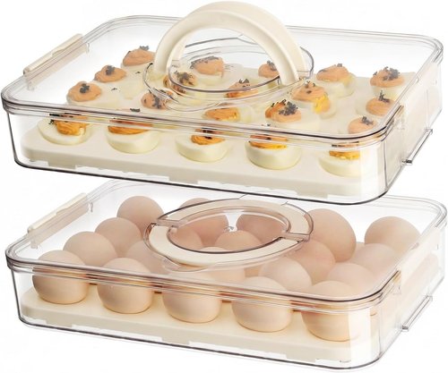 Deviled Egg Carrier by [Brand Name] - Stackable Plastic Platter with Lid for 40 Eggs | 2-Pack for Parties & Picnics