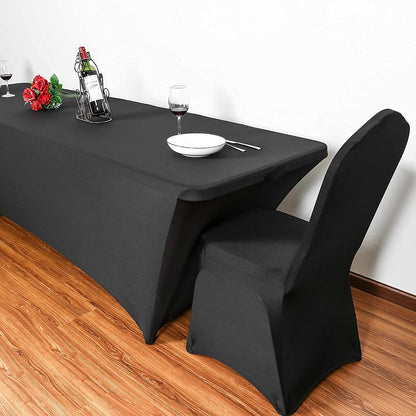 Obstal 4ft Stretch Spandex Table Cover for Standard Folding Tables - 2 Pack Universal Rectangular Fitted Tablecloth Protector for Wedding, Banquet and Party, Black