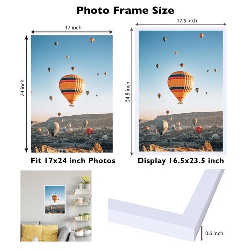 JCJMY 17x24 Picture Frame White for Poster & Photo, Horizontal & Vertical Formats, Wall Hanging, 17 x 24 Gallery Frame