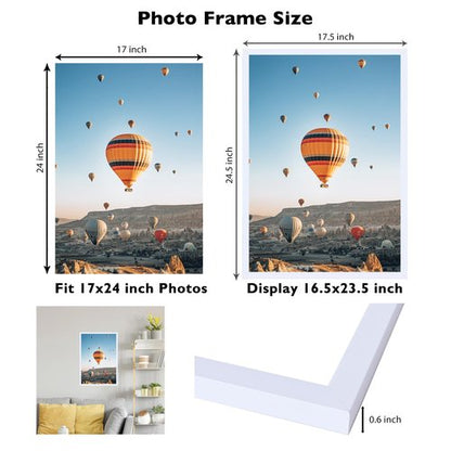 JCJMY 17x24 Picture Frame White for Poster & Photo, Horizontal & Vertical Formats, Wall Hanging, 17 x 24 Gallery Frame