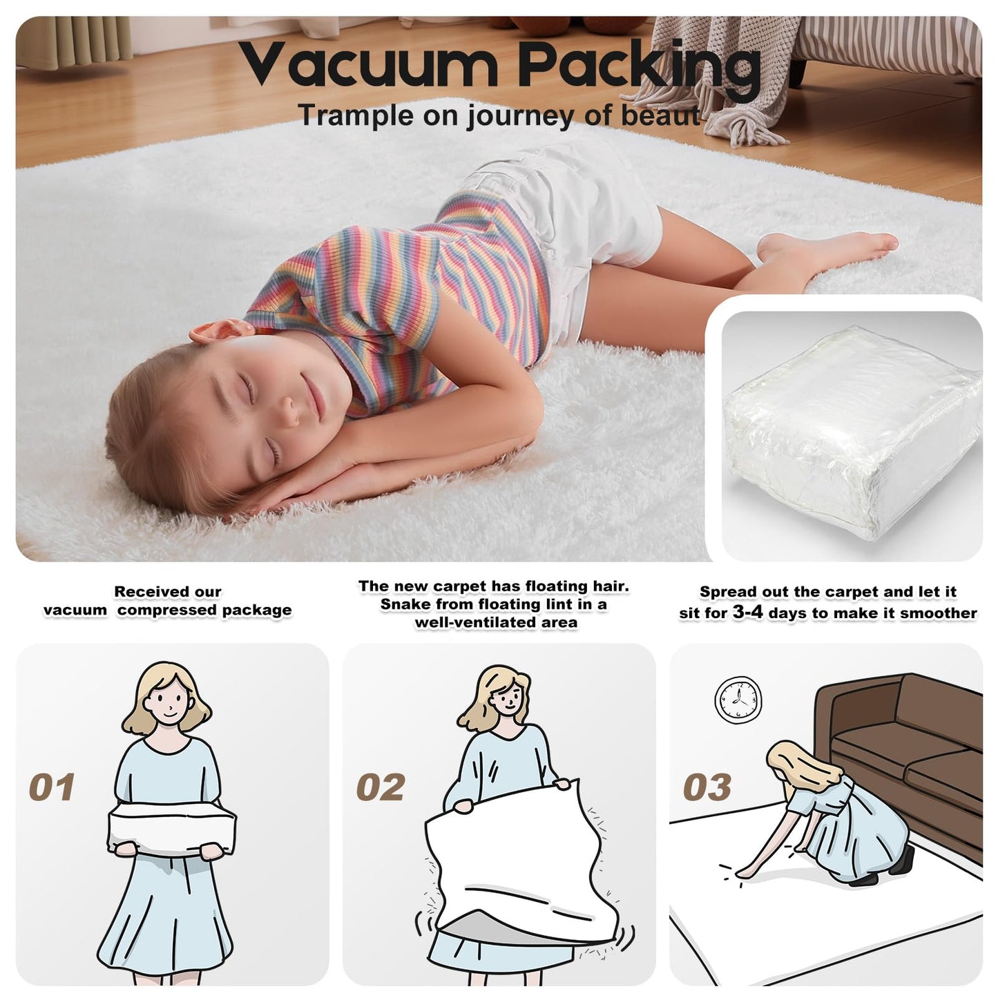 Mhyup 2x3 Cream White Rugs for Bedroom Living Room, Fluffy Small Area Rug Soft Shag Carpet for Kids Boys and Girls Room with 4 Rugs Non-Slip Stickers Dorm Home Decor (2ft x 3ft)