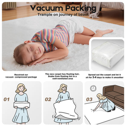 Mhyup 2x3 Cream White Rugs for Bedroom Living Room, Fluffy Small Area Rug Soft Shag Carpet for Kids Boys and Girls Room with 4 Rugs Non-Slip Stickers Dorm Home Decor (2ft x 3ft)
