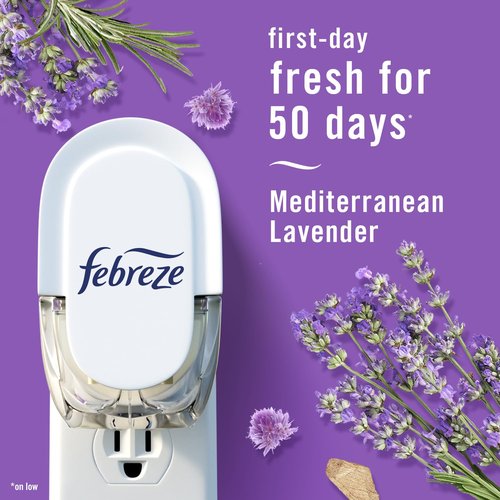 Febreze Odor-Fighting Fade Defy PLUG Air Freshener,Downy April Fresh, Mediterranean Lavender, .87 fl. oz. Oil Refills, 4 Refills (2 of Each)