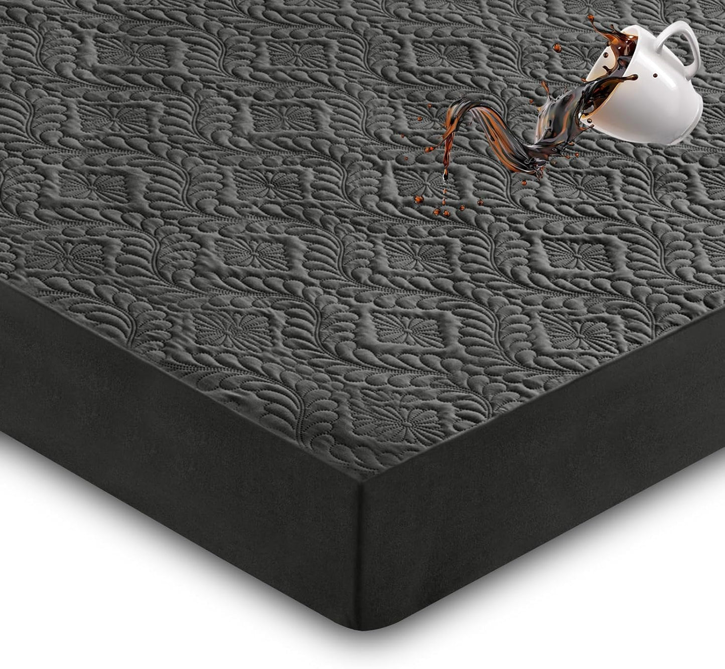 Sufdari Twin Waterproof Mattress Cover - Breathable & Noiseless Quilted Pad | Ultra Soft, Dark Grey, Fits 8-18" Deep Pocket