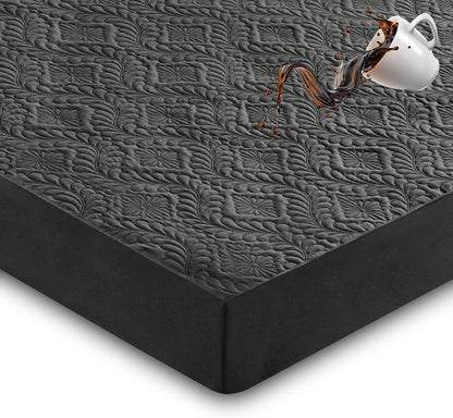 Sufdari Twin Waterproof Mattress Cover - Breathable & Noiseless Quilted Pad | Ultra Soft, Dark Grey, Fits 8-18" Deep Pocket